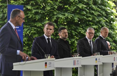 Five European leaders at a joint press conference in Kyiv.