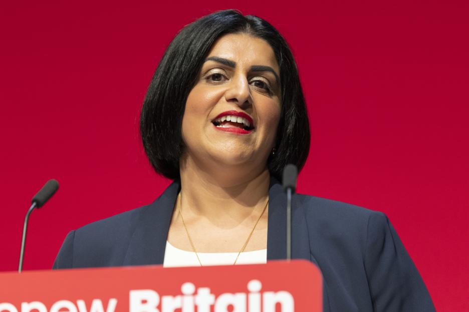 LIVERPOOL, ENGLAND - SEPTEMBER 29: Home Secretary and Labour MP for Birmingham Ladywood, Shabana Mahmood speaks on stage during day two of the Labour Party conference at ACC Liverpool on September 29, 2025 in Liverpool, England. The Labour Conference is being held against a vastly different backdrop to last year when the party had swept to power in a landslide general election victory. A year on and polling shows three quarters of Britons (74-77%) say they have little to no trust in the party on the cost of living, immigration, taxation, managing the economy, representing people like them, or keeping its promises. (Photo by Nicola Tree/Getty Images)