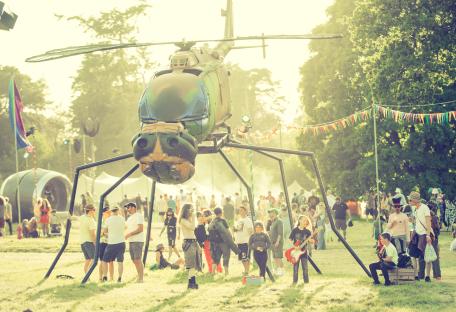 Helicopter-shaped art installation at Shindig Festival.