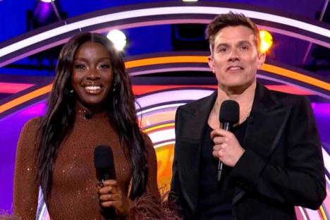 An image collage containing 1 images, Image 1 shows AJ Odudu and Will Best hosting a live show