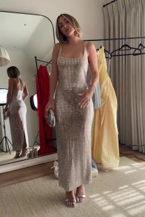 Woman in a sparkly dress.