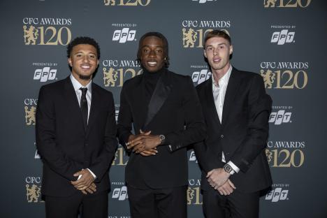 Jadon Sancho, Noni Madueke, and Cole Palmer at the Chelsea End of Season Awards.