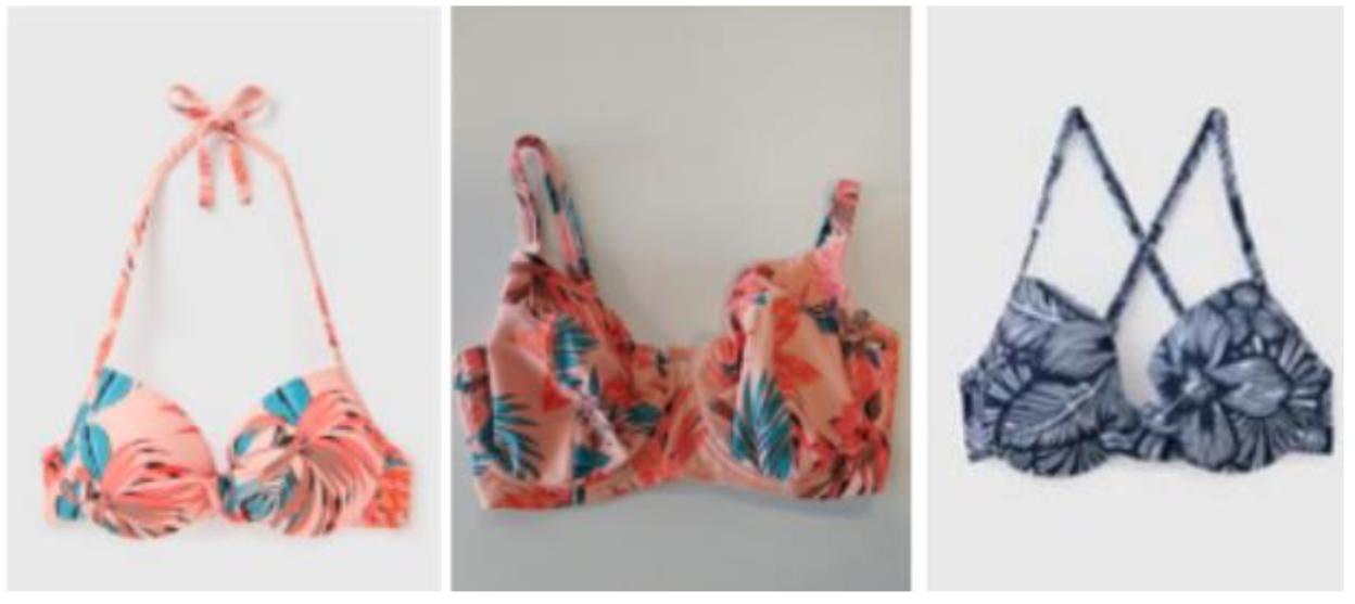 Collage of three recalled Matalan bikini tops.