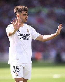 Raul Asencio of Real Madrid CF during a soccer match.