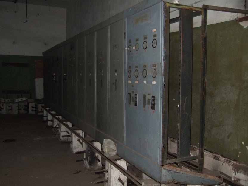 Interior of an abandoned Soviet-era nuclear missile base control room.