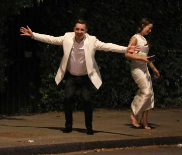 Gary Neville and his wife leaving a party.