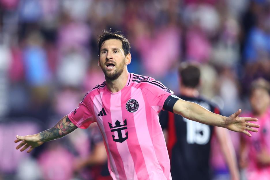 Lionel Messi of Inter Miami CF celebrates a goal.