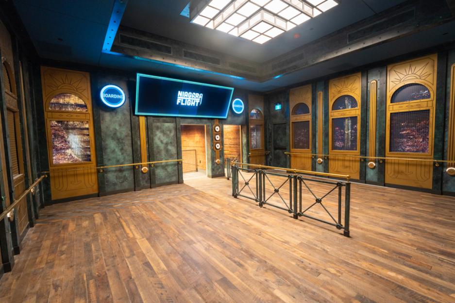 Boarding area for Niagara Flight, a ride that simulates flying over Niagara Falls.