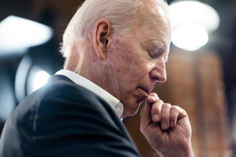 Close-up of Joe Biden appearing pensive.