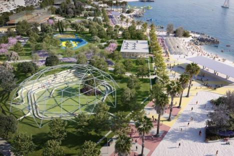 Illustration of Ã
½njan, Split's revitalized coastal neighborhood.