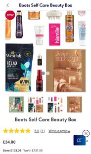 Boots Self Care Beauty Box contents.