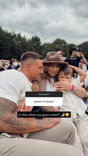 Family at an outdoor event; announcement of a Bowen TV series.