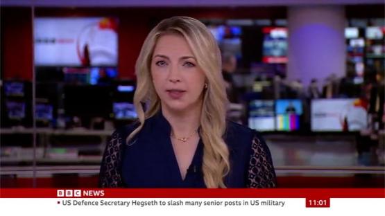 Emma Vardy presenting BBC News.