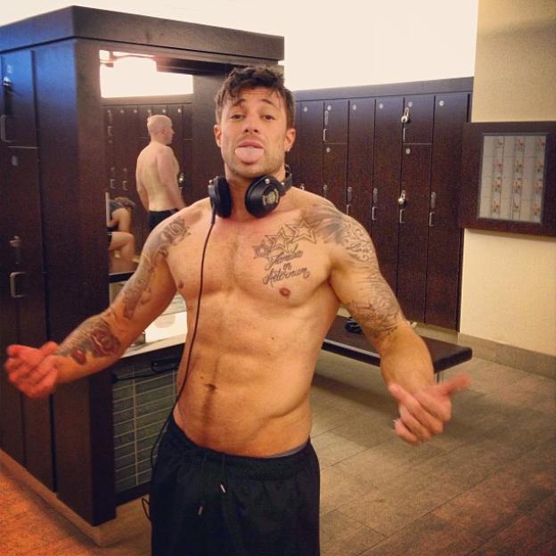 Duncan James of Blue in a gym locker room.