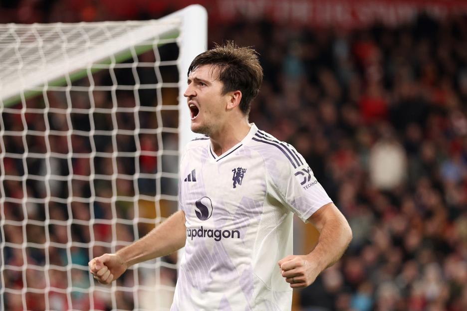 Harry Maguire of Manchester United celebrates scoring his team's second goal.