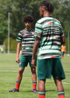 Cristiano Ronaldo Jr. playing for the Portugal under-15 team.