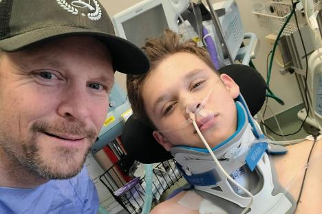 Dad shares heartbreaking photo of paralysed son, 16, as a warning to all parents after horror trampoline accident