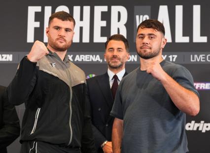 Johnny Fisher and Dave Allen at a press conference with promoter Eddie Hearn.