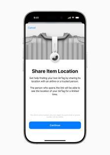 iPhone screen showing how to share an AirTag's location.