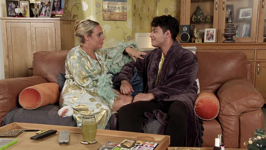 Aadi Alahan and Courtney Vance in a scene from Coronation Street.