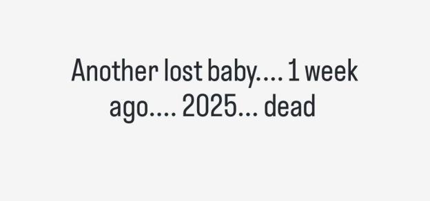 Image of text that reads: Another lost baby... 1 week ago... 2025... dead