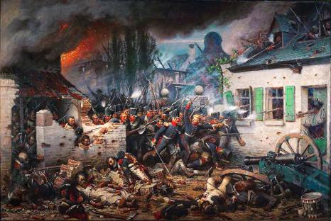 Painting of the Prussian attack on Plancenoit during the Battle of Waterloo.
