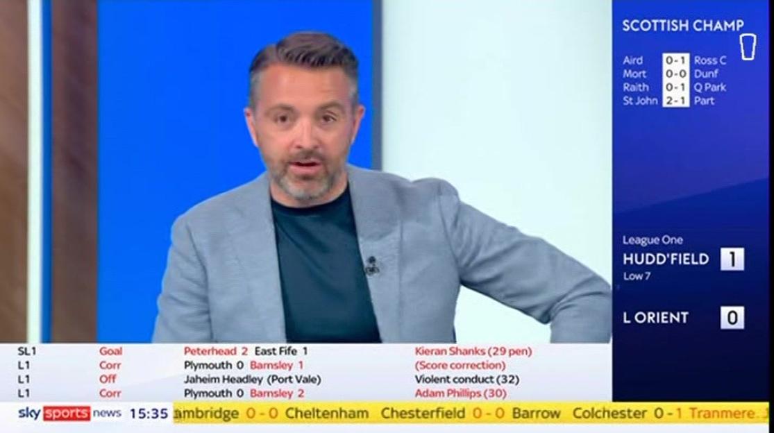 Sports news anchor reporting on soccer match results.