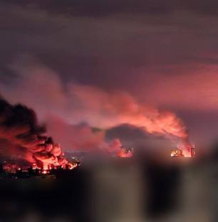 Large fire at night.