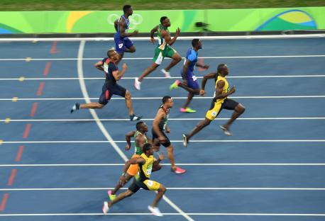 Men's 100m final at the Rio 2016 Olympics.