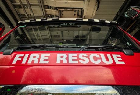 Close-up of a fire rescue vehicle's hood with