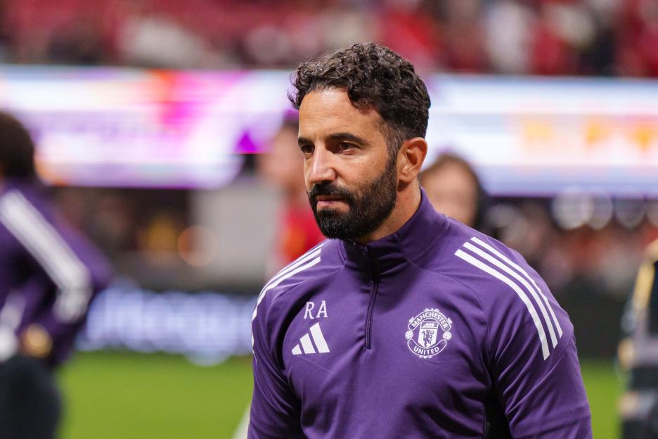 Ruben Amorim, manager of Manchester United, on the pitch.