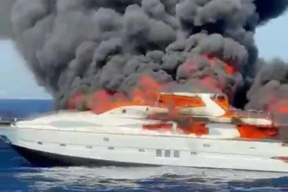 Shocking moment £1.4million 91ft yacht Da Vinci bursts into flames off the coast of Ibiza before it sunk