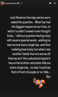 Instagram post about the impact of having a child with severe special needs.
