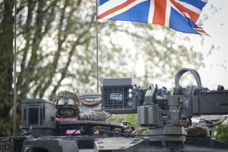 British soldier in a Challenger 2 tank during NATO's Spring Storm exercise.