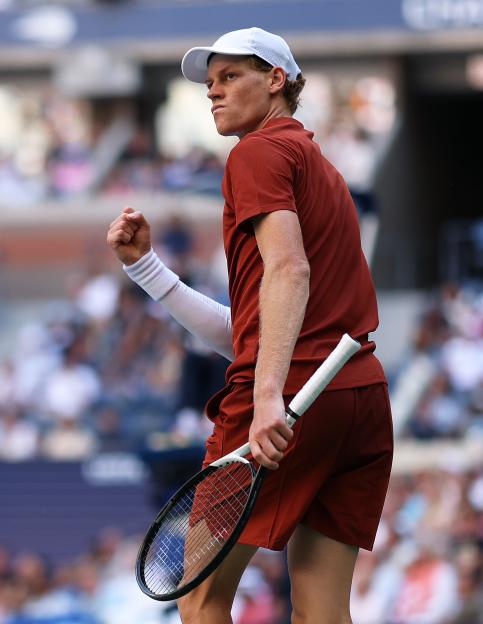 Jannik Sinner of Italy celebrates a point at the US Open.