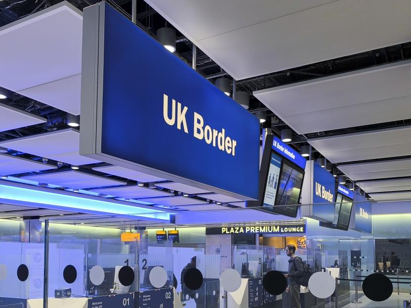 UK Border sign at London Heathrow Airport.
