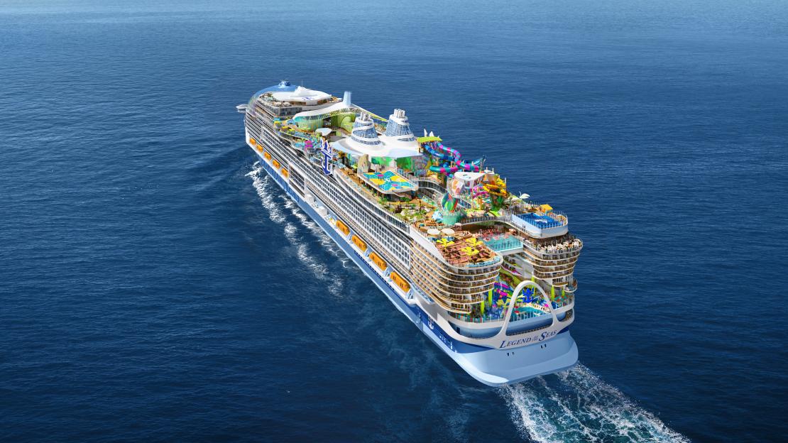 **VIDEO AVAILABLE: CONTACT INFO@COVERMG.COM TO RECEIVE** The worlds largest cruise ship has been floated on water for the first time. The Legend of the Seas, Royal Caribbeans latest Icon class ship, officially touched water for the first time on Tuesday (02Sep2025). The teams behind the construction celebrated the moment at the Meyer Turku shipyard in Turku, Finland, where Legend will continue to take shape ahead of its August 2026 debut. The new vessel weighs in at more than 250,000 tonnes, making it slightly large in terms of tonnage than its already operational sister ship, Icon of the Seas. To float the ship, its dry dock was filled with water overnight in a process that took nearly 12 hours. Once the dock was filled, the behemoth floated over to the outfitting dock, marking an engineering feat that brings the ship one step closer to welcoming its first passengers. The ship is the third in the revolutionary Icon Class. The ship has a Category 6 waterpark - the largest allowed at sea. Plus a skywalk, rope course and thrill ride. The ship also has more than 40 ways to dine and drink. When fully operational it will take vacationers to locations including France, Italy and Spain, as well as paradise destinations in the Western and Southern Caribbean. Legend will also be the vacation companys fourth ship fueled by liquefied natural gas (LNG) and feature waste heat recovery systems. Royal Caribbean commissioned Legend in part to advance their goal of introducing a net-zero cruise ship by 2035. Featuring: An artist's illustration of the ship when it will be fully operational. Where: Turku, Finland When: 02 Sep 2025 Credit: Royal Caribbean Group/Cover Images **All usages and enquiries, please contact info@cover-images.com - +44 (0)20 3397 3000EDITORIAL USE ONLY. MATERIALS ONLY TO BE USED IN CONJUNCTION WITH EDITORIAL STORY. THE USE OF THESE MATERIALS FOR ADVERTISING, MARKETING OR ANY OTHER COMMERCIAL PURPOSE IS STRICTLY PROHIBITED. MATERIAL COPYRIGHT REMAINS WITH STATED SUPPLIER.**