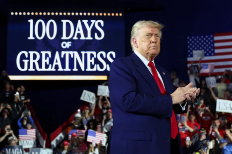 Donald Trump at a rally with a