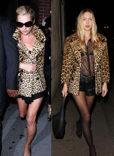 Kate Moss and another model wearing leopard print jackets.