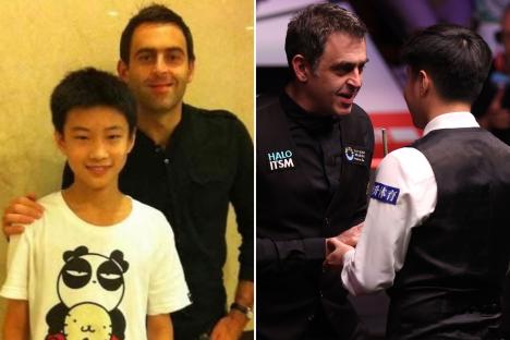 Ronnie O'Sullivan with a young Xintong Zhao, then and now.