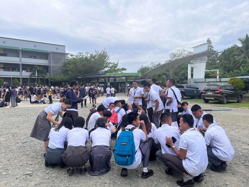 Students at Davao De Oro State College evacuated to safety after a magnitude 7.5 earthquake.