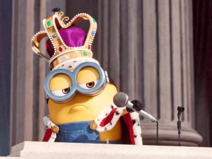 King Bob Minion at a microphone.