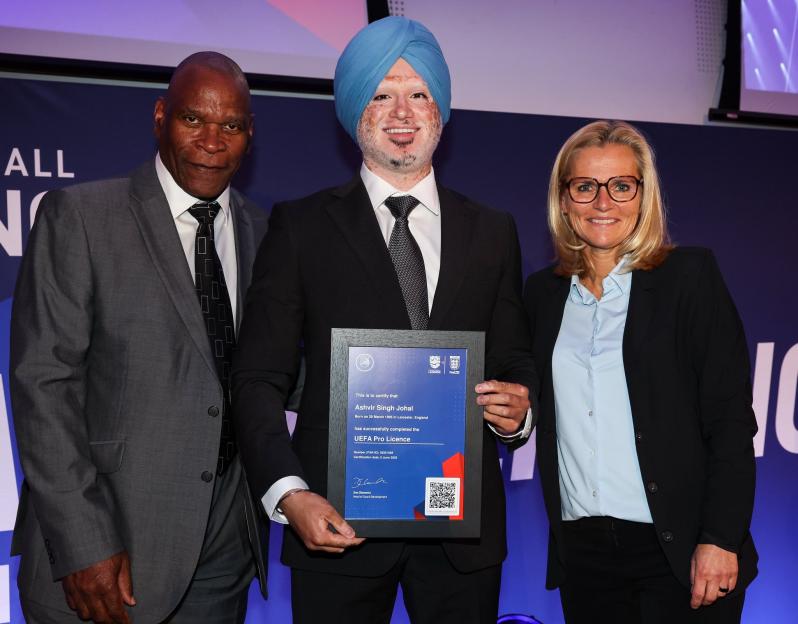 Ashvir Singh Johal receiving his UEFA Pro Licence.