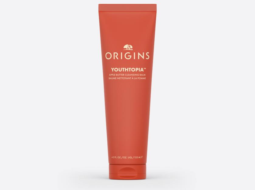 A red tube of Origins Youthopia Apple Butter Cleansing Balm.