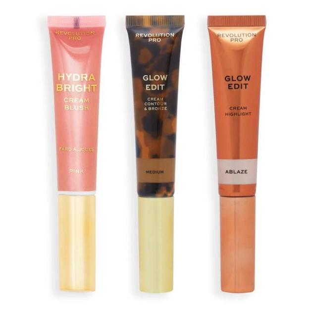 Revolution Pro Cream Face Wand Trio: blush, contour & bronze, and highlight.
