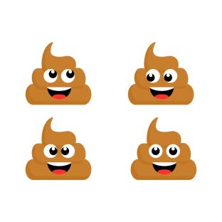 Illustration of four cartoon piles of poop with happy faces.