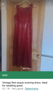 Vintage red sequin evening dress, size XL/14.