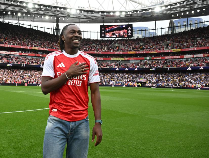Eberechi Eze, new Arsenal signing, introduced to fans at Emirates Stadium.