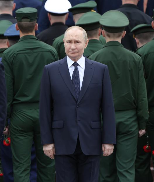 Russian President Vladimir Putin at a wreath-laying ceremony in Moscow.