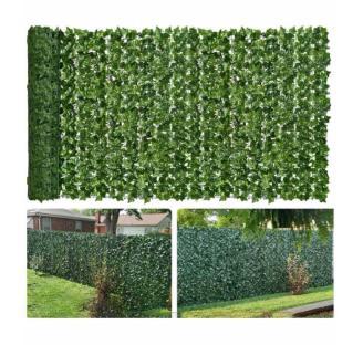 Artificial green leaf fence panels for home and garden privacy.